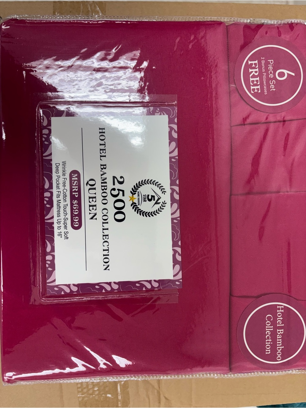 Hotel Bamboo 2500 Collection Queen Sheet Set in Deep Fuchsia